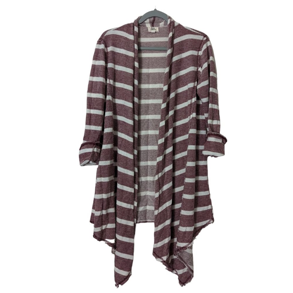 Women's Born Famous 3/4 sleeve cardigan, wine/white, size L
